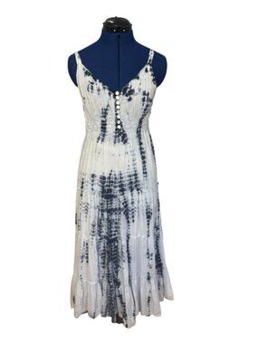 Vasna Desire Cotton Blue Tie Dye Tiered Maxi Dress